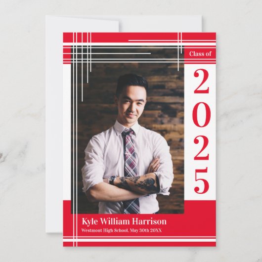 ホワイトレッドスクールカラー卒業写真プライド 招待状 (正面)