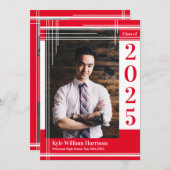 ホワイトレッドスクールカラー卒業写真プライド 招待状 (正面/裏面)