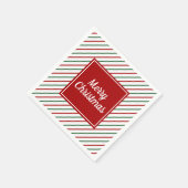 ホワイトレッドストライプグリーンのクリスマス スタンダードカクテルナプキン (角)