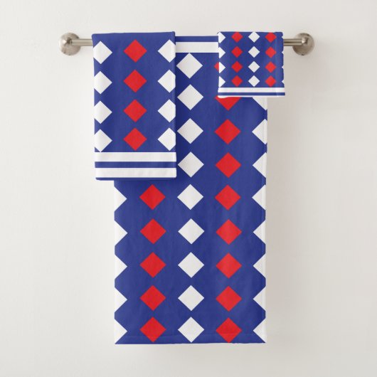 ホワイトレッドダイヤモンドストライプパターン バスタオルセット (インサイチュ)