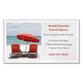 ホワイトレッドチェアエージェンシートラベルエージェントビーチ マグネット名刺 (正面)