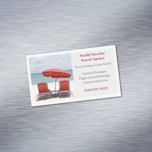 ホワイトレッドチェアエージェンシートラベルエージェントビーチ マグネット名刺 (インサイチュ)