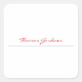 ホワイトレッドトレンディー手書き入力プレーンクリエイティブ モダン スクエアシール (正面)