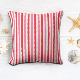 ホワイトレッドピンクの夏のストライプ クッション