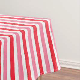 ホワイトレッドピンクの夏のストライプ テーブルクロス