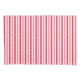 ホワイトレッドピンクの夏のストライプ 枕カバー