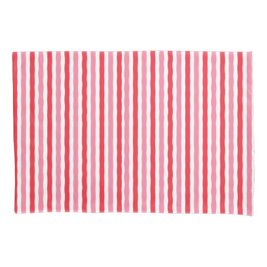 ホワイトレッドピンクの夏のストライプ 枕カバー (正面)