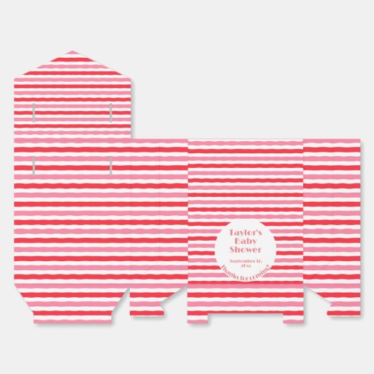 ホワイトレッドピンクストライプ色の赤ちゃんシャワー フェイバーボックス (見開き)