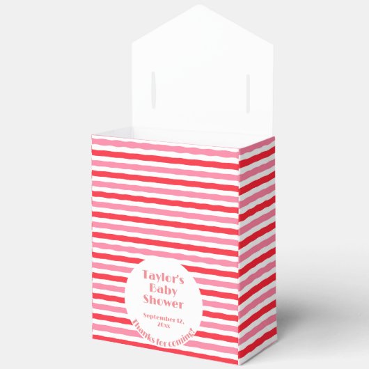 ホワイトレッドピンクストライプ色の赤ちゃんシャワー フェイバーボックス (見開き)
