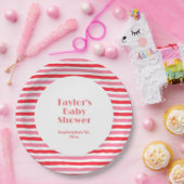 ホワイトレッドピンクストライプ色の赤ちゃんシャワー ペーパープレート (パーティー)