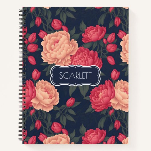 ホワイトレッドピーニーパステルパタカラフルーン ノートブック (正面)