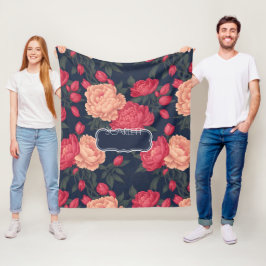 ホワイトレッドピーニーパステルパタカラフルーン フリースブランケット