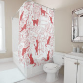 ホワイトレッドフランスのキャットパリカフェシャワーカーテン シャワーカーテン (インサイチュ)