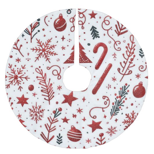 ホワイトレッドホリデーツリースカート ブラッシュドポリエステルツリースカート (正面)