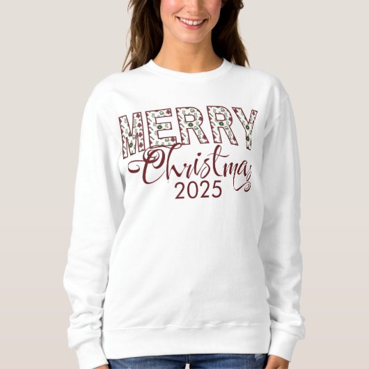 ホワイトレッドメリークリスマス2025長袖Tシャツ スウェットシャツ (正面)