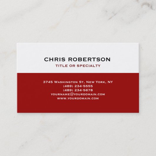 ホワイトレッドモダンシンプルビジネスカード 名刺 (正面)