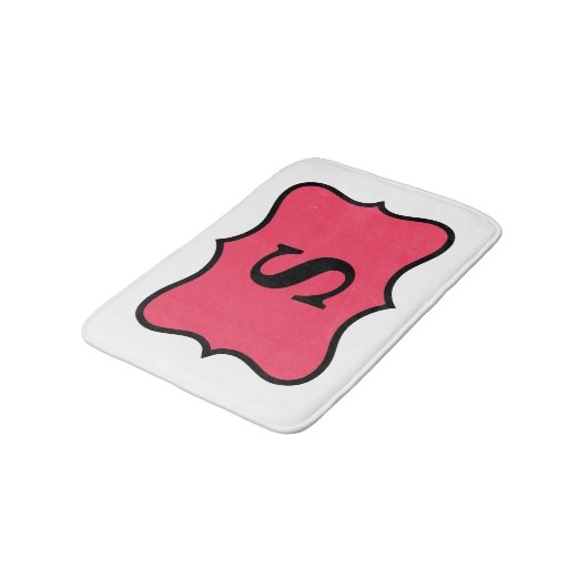 ホワイトレッドモノグラムイニシャルホーム装飾 バスマット (アングル)