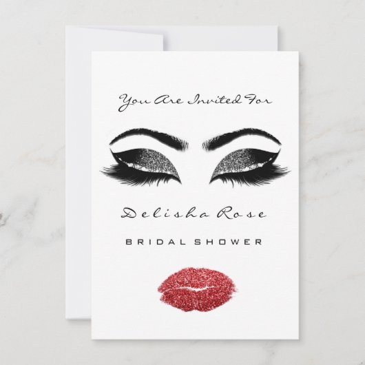 ホワイトレッドリップグリッターブライダルスウィート16thマーメイド 招待状 (正面)