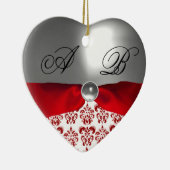 ホワイトレッドリボンダマスク宝石ストーンモノグラム セラミックオーナメント (右)