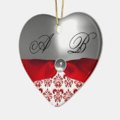 ホワイトレッドリボンダマスク宝石ストーンモノグラム セラミックオーナメント (左)