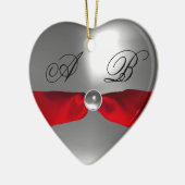 ホワイトレッドリボン宝石製モノグラム セラミックオーナメント (左)