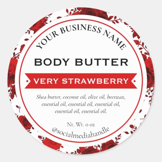 ホワイトレッドローズフローラ国の製品ラベル ラウンドシール (正面)