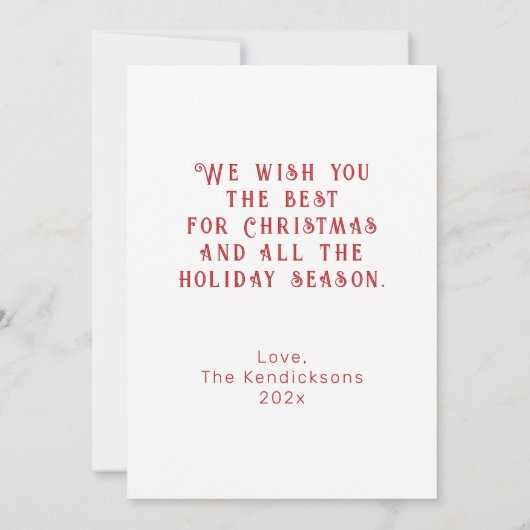 ホワイトレッドヴィンテージロッキングホースのクリスマスカード カード (裏面)