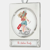 ホワイトレッド名ミニマルかわいらしモダンリストクリスマス シルバープレートバナーオーナメント (左)