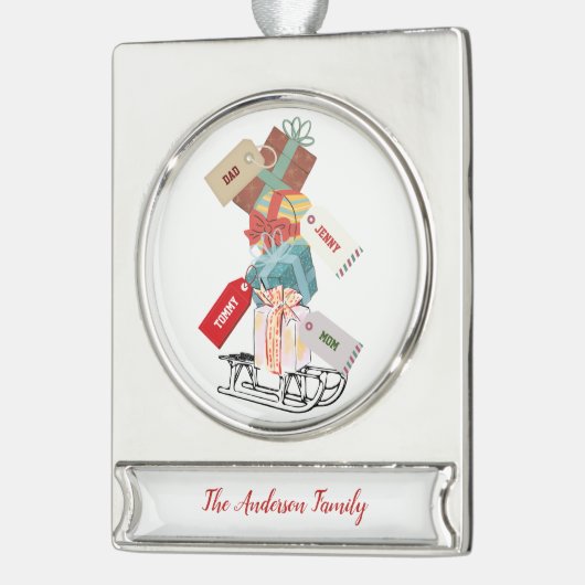 ホワイトレッド名ミニマルかわいらしモダンリストクリスマス シルバープレートバナーオーナメント (左)