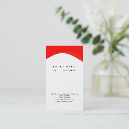 ホワイトレッド曲線モダンプロフェッショナルミニマル 名刺 (スタンド正面)