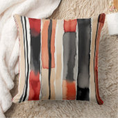 ホワイトレッド桃とブラック抽象芸術ストライプ クッション (ブランケット)