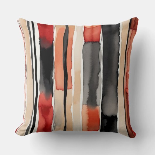 ホワイトレッド桃とブラック抽象芸術ストライプ クッション (正面)