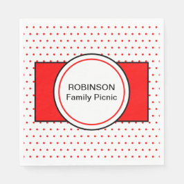 ホワイトレッド水玉模様ファミリー名ピクニック スタンダードランチョンナプキン