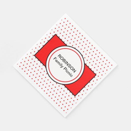 ホワイトレッド水玉模様ファミリー名ピクニック スタンダードランチョンナプキン (角)