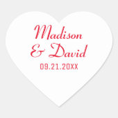 ホワイトレッド結婚のカップル名の日付 ハートシール (正面)