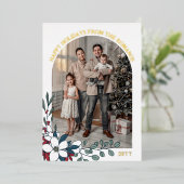 ホワイトレッド花模様アーチフォトハッピーホリデイズ 箔シーズンカード (立ち正面)