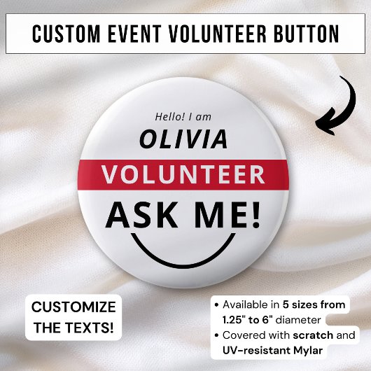 ホワイトレッド頼ミーボランティアバッジイベント名タグ 缶バッジ