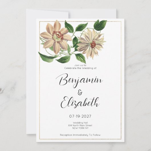 ホワイトレッド・グリーンフローラ結婚植物薬 招待状 (正面)