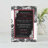 ホワイトレッド&ブラックレースブライダルシャワー 招待状 (スタンド正面)