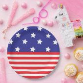 ホワイトレッド&ブルースターズストライプ紙プレート ペーパープレート (パーティー)