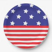 ホワイトレッド&ブルースターズストライプ紙プレート ペーパープレート (正面)