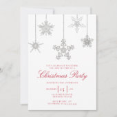 ホワイトレッドRhinestoneスノーフレーク輝くクリスマス 招待状 (正面)