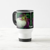 ホワイトレディースリッパパーソナライズされた花 トラベルマグ (正面左)