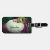 ホワイトレディースリッパーオーキッドフラワーパーソナライズされた ラゲッジタグ (正面横)