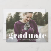 ホワイトレトロはっきりしたタイポグラフィ写真卒業 案内状 (正面)