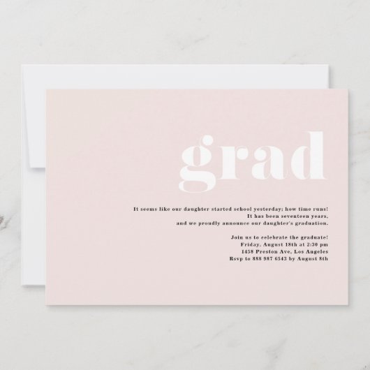 ホワイトレトロはっきりしたタイポグラフィ写真卒業 案内状 (裏面)