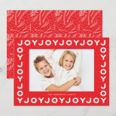 ホワイトレトロジョイ喜び赤フレームクリスマスフォト シーズンカード (正面/裏面)
