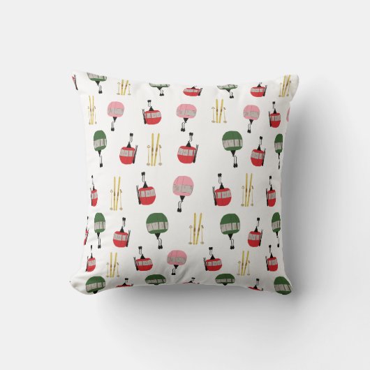 ホワイトレトロスキーリフトゴンドラウィンタースキー クッション (正面)