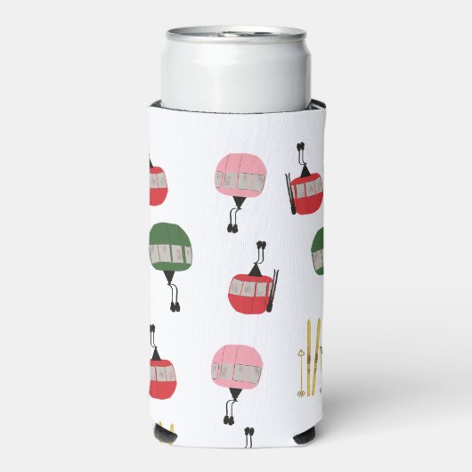 ホワイトレトロスキーリフトゴンドラウィンタースキー スリム缶クーラー (Seltzer正面)