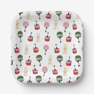 ホワイトレトロスキーリフトゴンドラウィンタースキー ペーパープレート